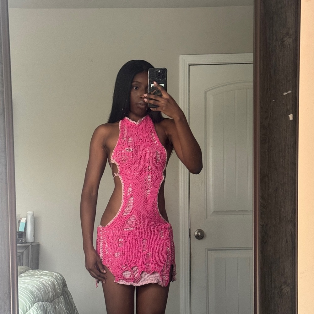Custom made hand crochet hot pink dress